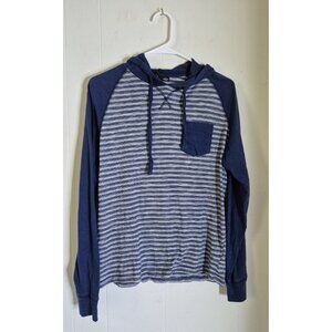 Distortion Long Sleeve Lightweight Hoodie Navy Blue Striped Men's Size M